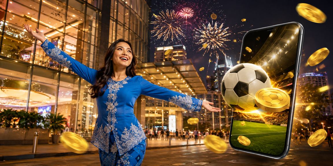 Pengguna Malaysia menikmati pertaruhan bola sepak dalam talian di pav88 Kuala Lumpur dengan pakaian tradisional baju kurung